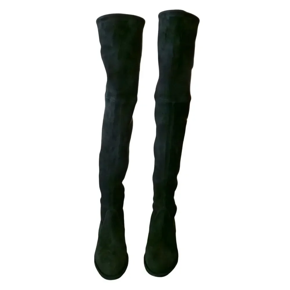 Stuart Weitzman Lowland Black Suede Over The Knee Boots Size 7M Chic Elegant